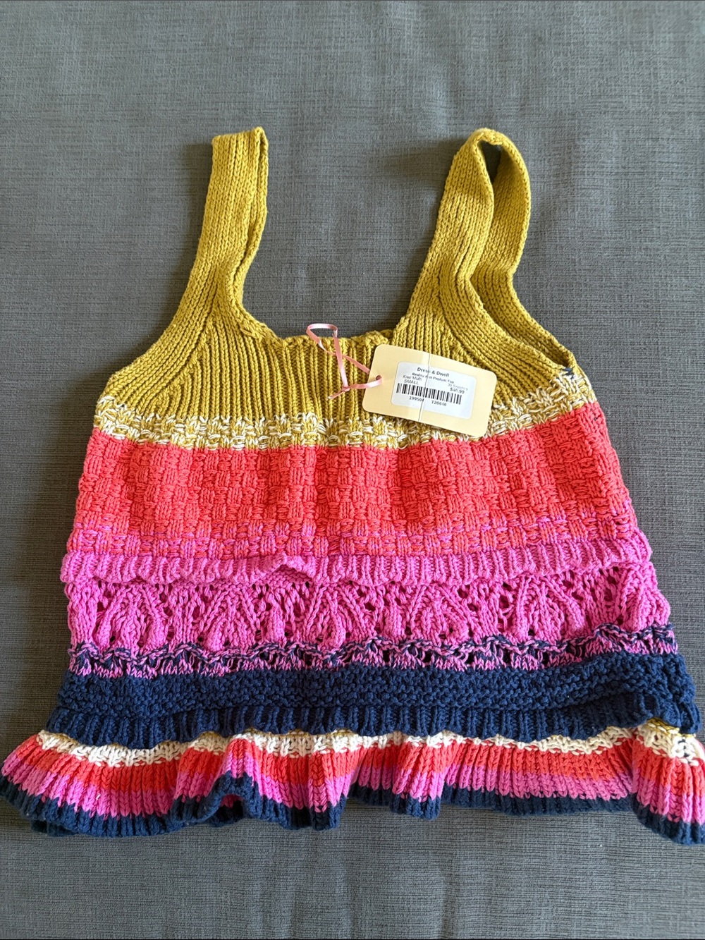 entro Striped Knit Tank Sweater in Mustard, Coral, Pink & Navy